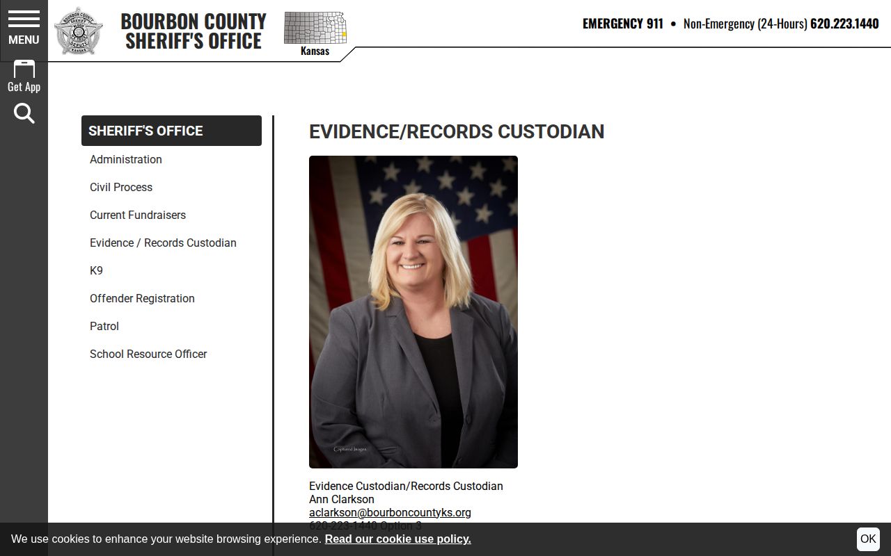 Bourbon County sheriff Evidence and Records Custodian request page